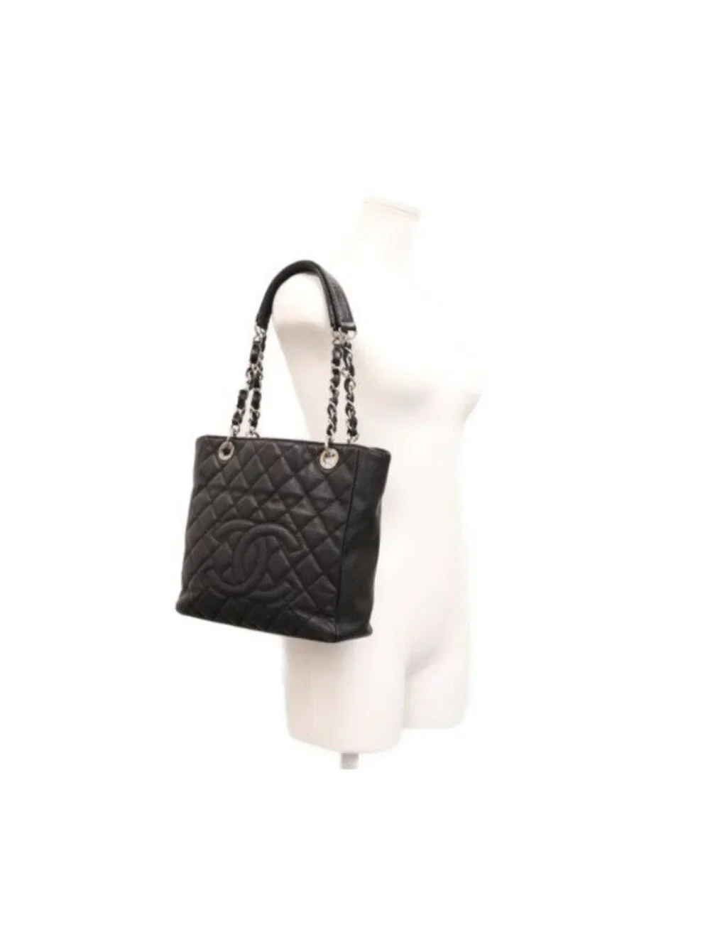 Chanel Black Caviar Silver Petite Shopping Tote PST
